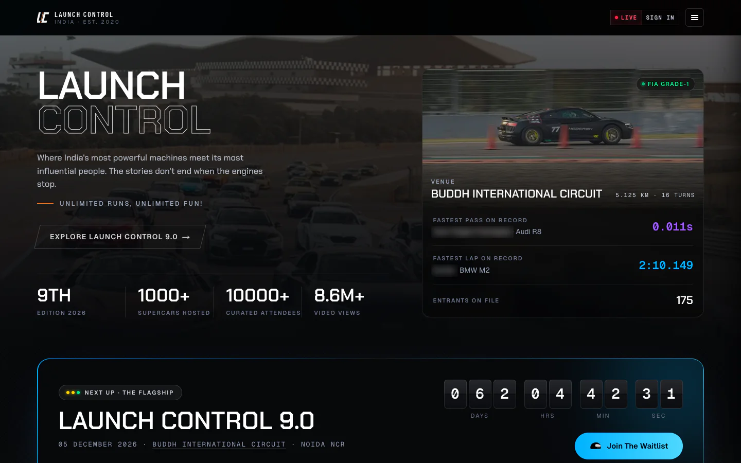 The launchcontrolindia.com homepage on a desktop, captured from the live site.